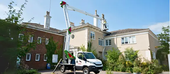 using our cherry picker on a commercial gutter cleaning job in Filwood, Worcester